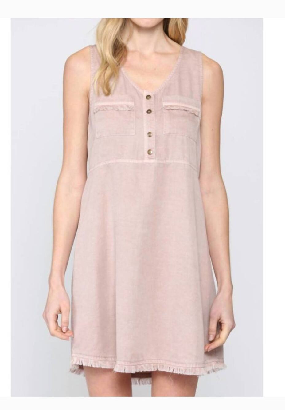FATE Pink Washed Sleeveless Linen Blend Shirt Dress Sz M Cottage Romantic Beachy